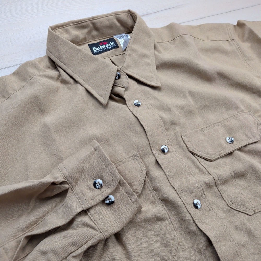 Bulwark FR Button Shirt Mens 52 3XL Long Beige‎ Tan Workwear Flame Resistant